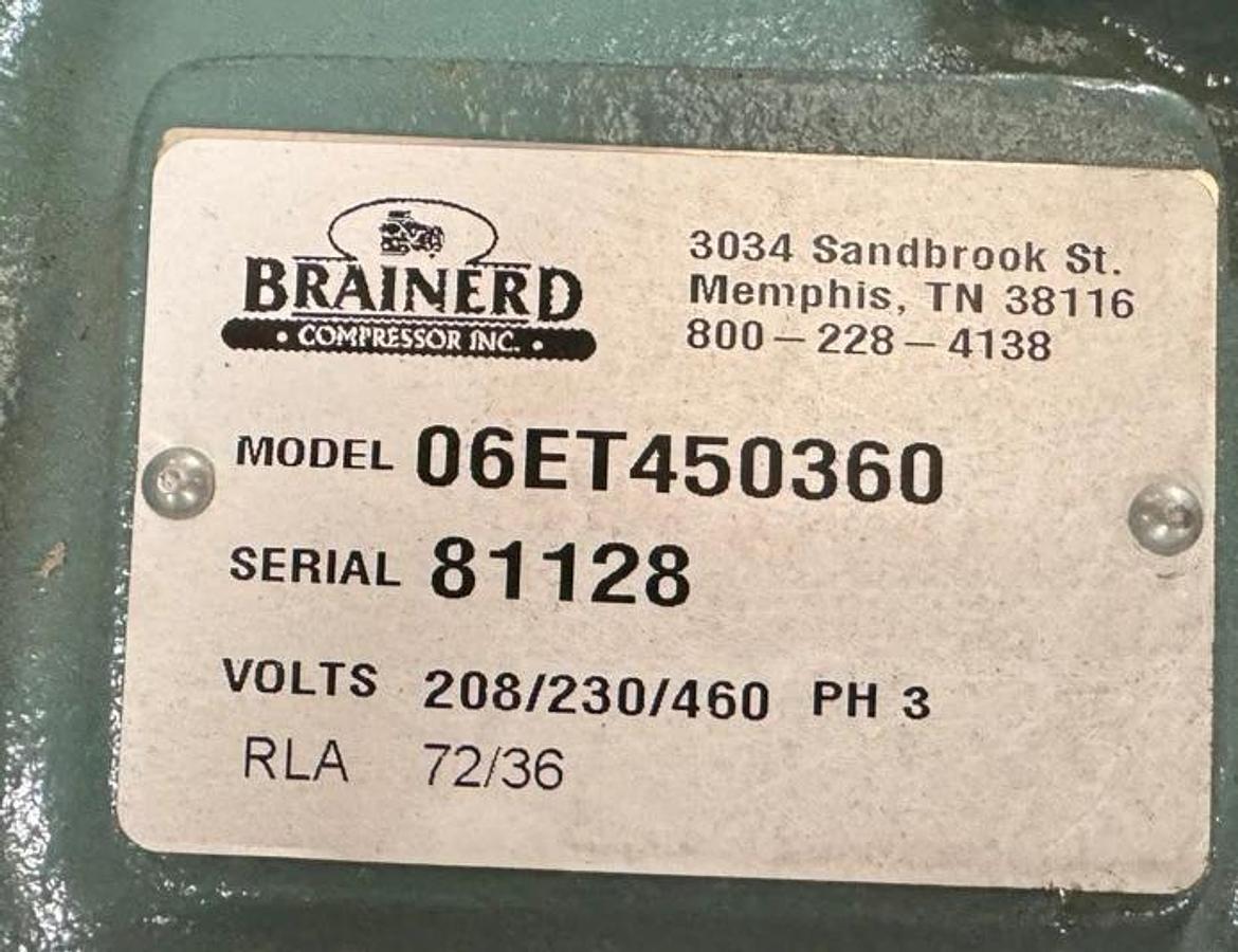 BRAINERD REFRIGERATION SEMI-HERMETIC COMPRESSOR 06ET450360 VA2A & B