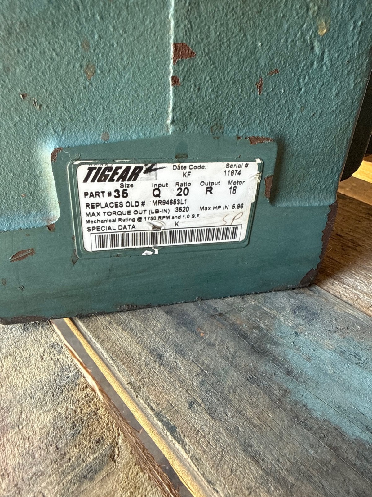 TIGEAR/2 BALDOR GEAR REDUCER 1XPA 1XPB MOD 35Q20R181750 RPM 20 TO 1 RATIO 5.96 H
