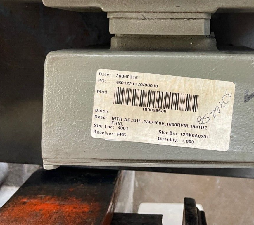 GE 3 HP MOTOR 230/460 1695 RPM FRAME 184TDZ 5KR184SAB220A