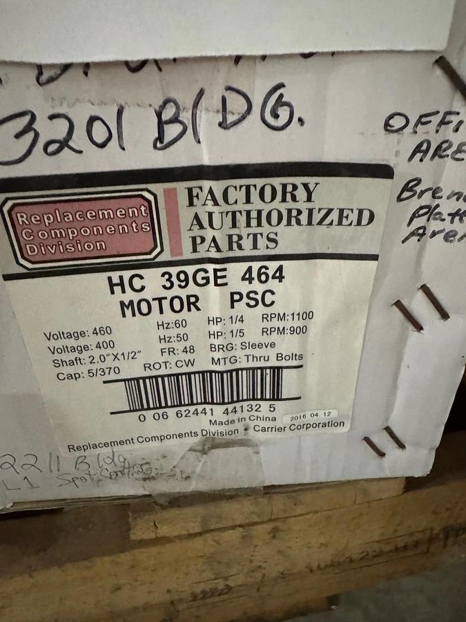 Carrier Broad-Ocean Motor 1/4 HP Model HC 39GE 464 VA14G WA3E 400/460 V 1100900