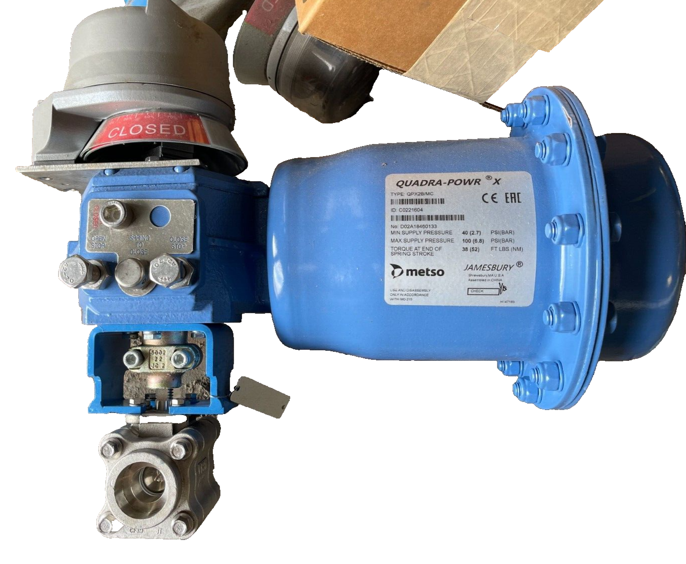 11/2" 1500 3 PC SW 316 SS CONTROL BALL VALVE JAMESBURY W METSO ACTUATOR QPX2B/MC