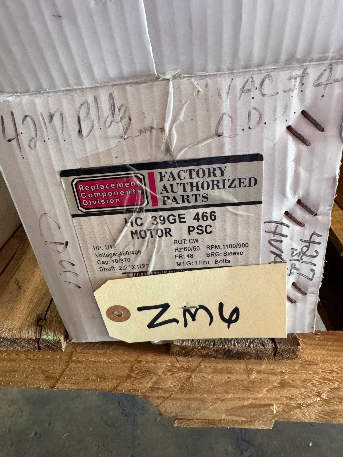 GENTEQ Motor 1/4-1/5 HP MODEL HC39GE464 ZI7 ZM5 ZM6 1100/900 RPM 400/460V