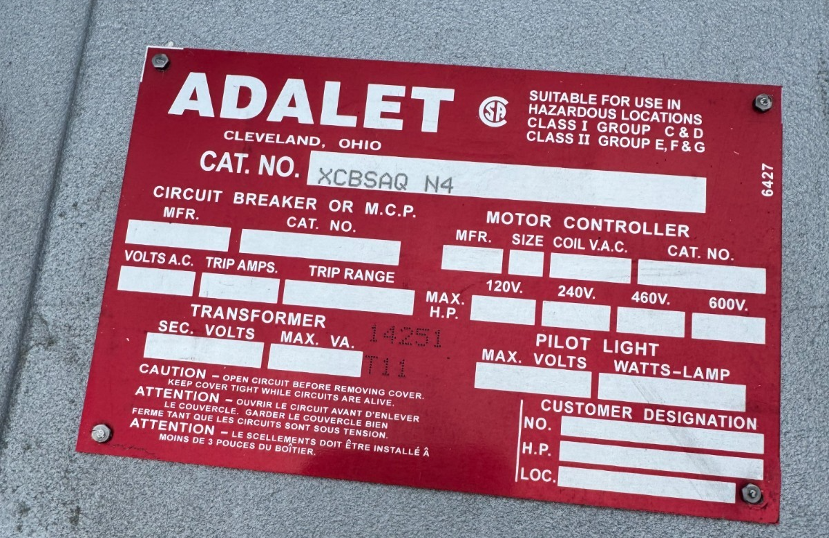 ADALET EXPLOSION PROOF BREAKER BOX ENCLOSURE XCBSAQ N4 AD11A