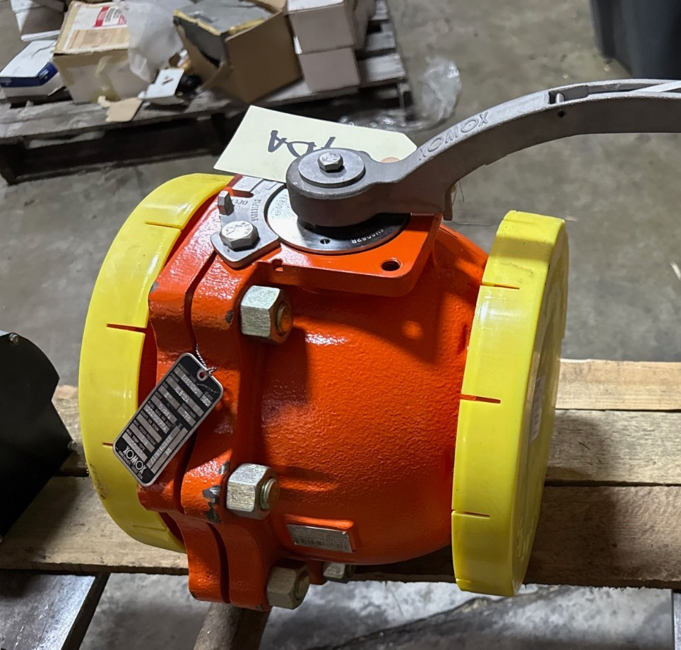 Used XOMOX 6" 150 RF FP PFA LINED BALL VALVE MODEL XLB12A 2YDA HANDLE OPERATER