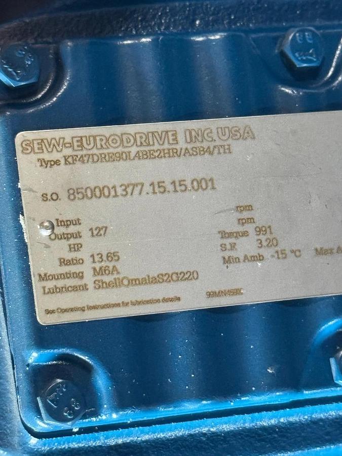SEW-EURODRIVE GEAR MOTOR WA14 MOD R77DT90S4BMG2HRTHACC4 1740 TO 5-30 RPM 2 HP