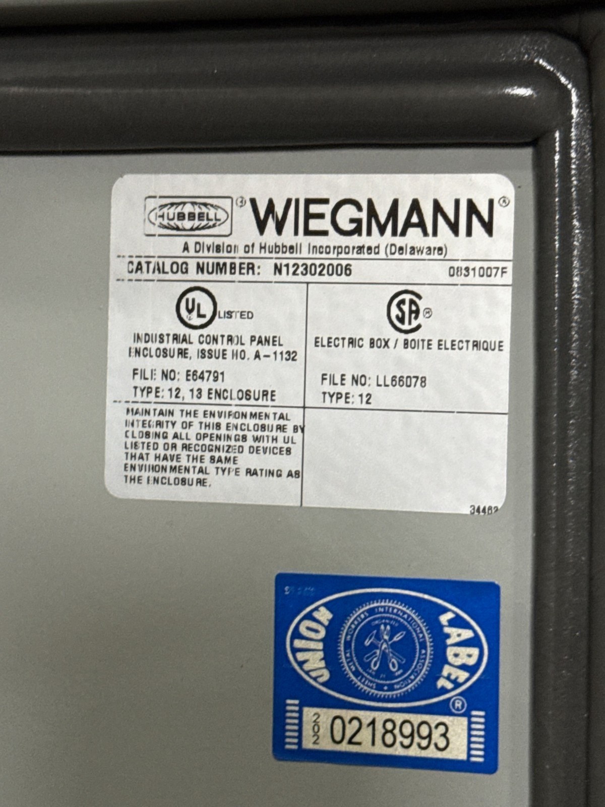 WIEGMANN N12302006 30 X 20 X 6 AD7 STEEL ENCLOSURE
