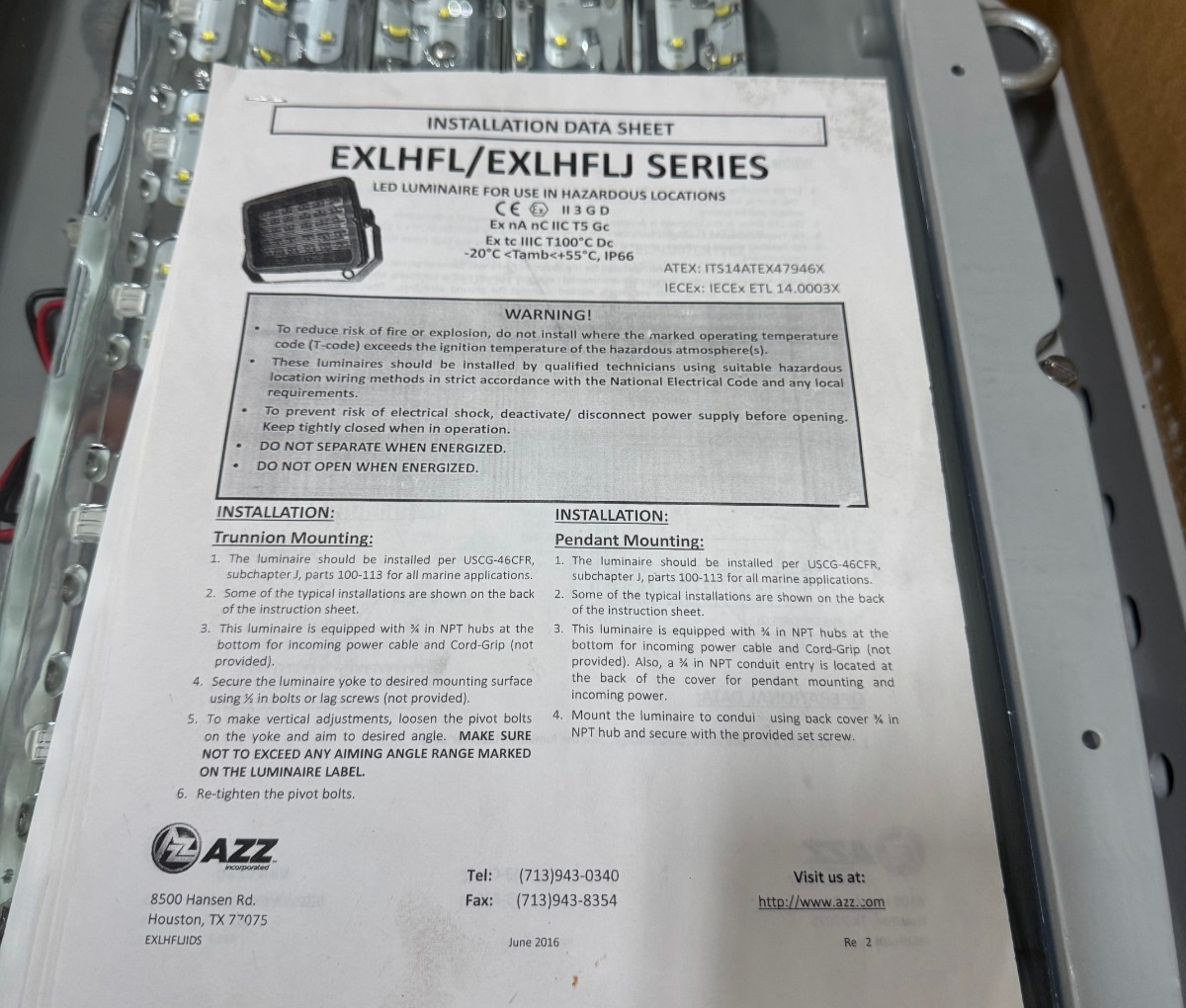 AZZ LED EXPLOSION PROOF FLOOD LIGHTS AD3B EXLHFL20LUT76EB 188 WATT 120/277 V