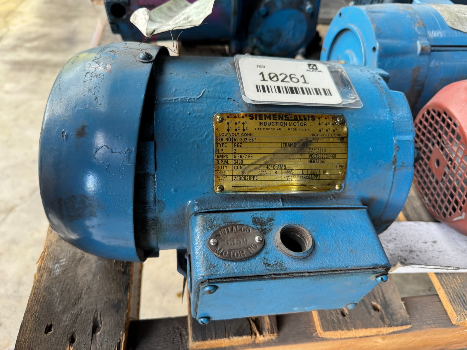 SIEMENS-ALLIS MOTOR 2 HP CC7 MODEL RGZ 230/460 3490 RPM 5.36/2.68 AMP FRAME 145T