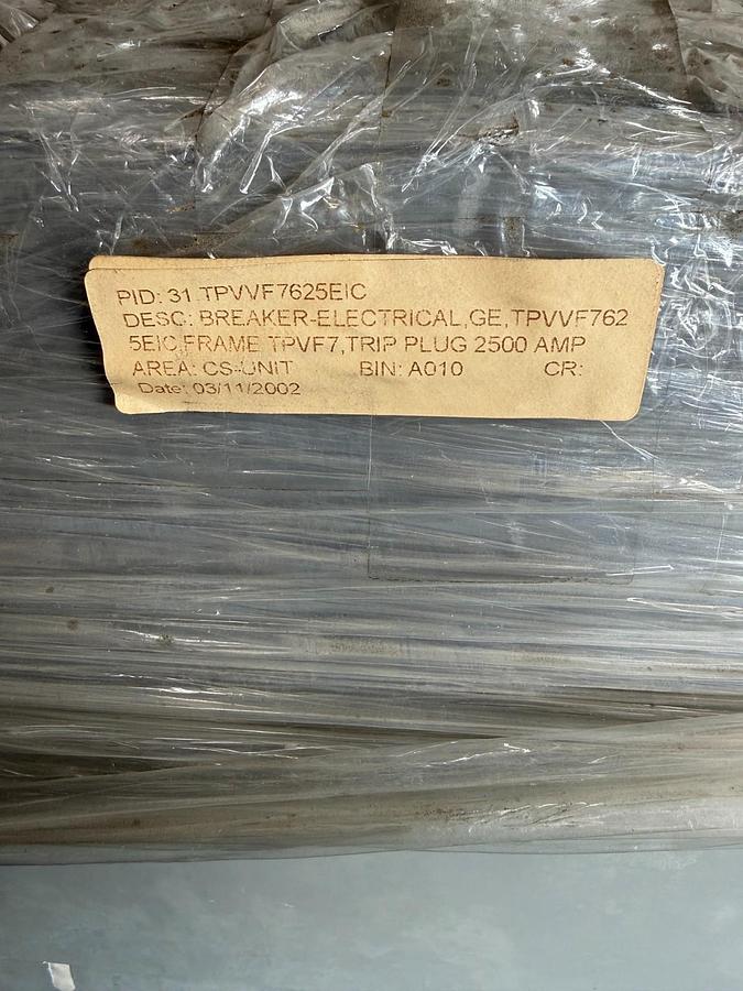 Refurbished GE 2500 AMP BREAKER MODEL TPVVF7625EIC 2YX9 FRAME TPVF7 TRIP PLUG 2500 AMP 2YX9