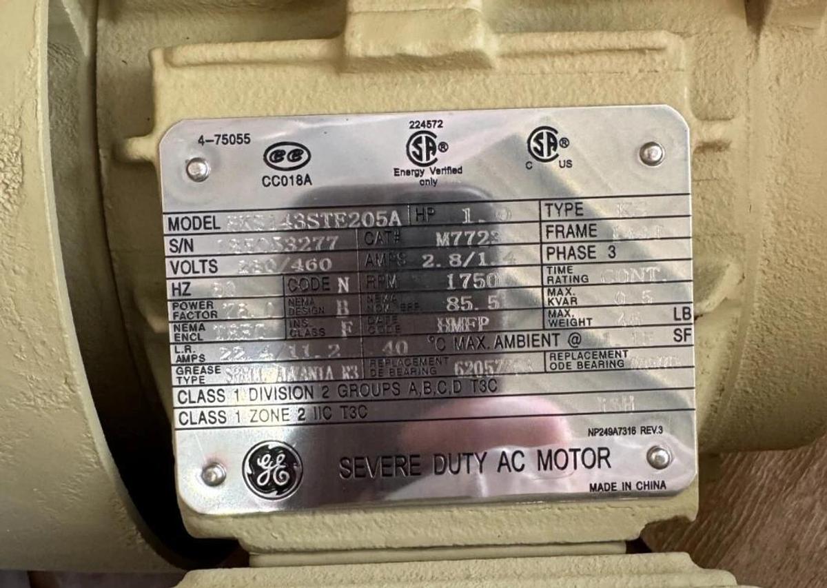 GE MOTOR C7 1HP 5KS143STE205A 1750 RPM 208-230/460 V 2.8 1.4 AMP 3 PH FR 143T