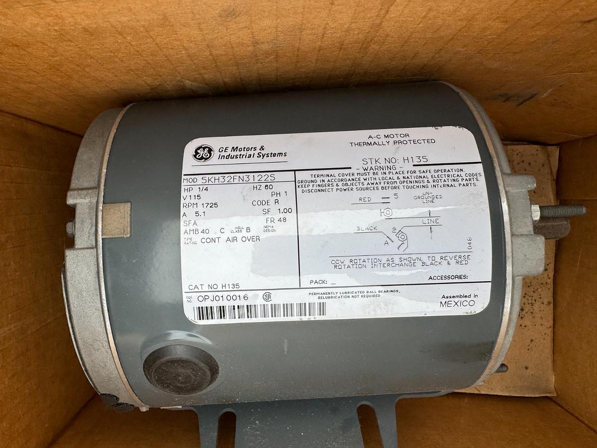 GE MOTOR JJ7 1/4 HP MODEL H135 56KH32FN3122S 1725 RPM 115 V 1 PH 5.1 AMP FR 48