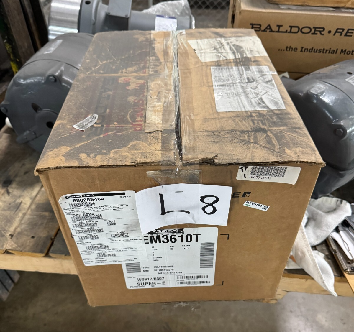 BALDOR MOTOR I2 3 HP M3704T 1150 RPM 208-230/460 V 9.8-10/5.1 AMP 3 PH FR 213T