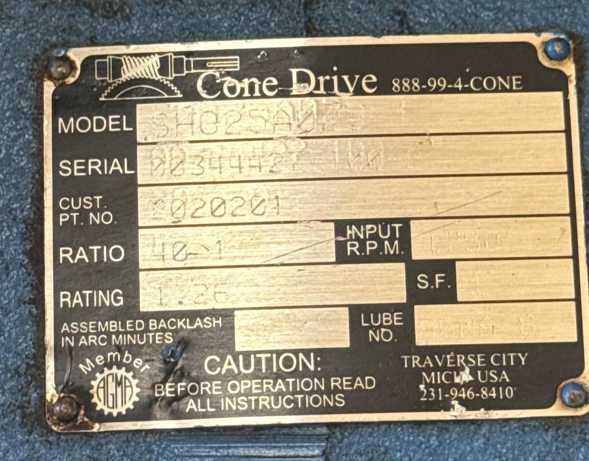 CONEDRIVE GEAR REDUCER 1XXF MOD SHO25A023 40 TO 1 RATIO 1750 RPM