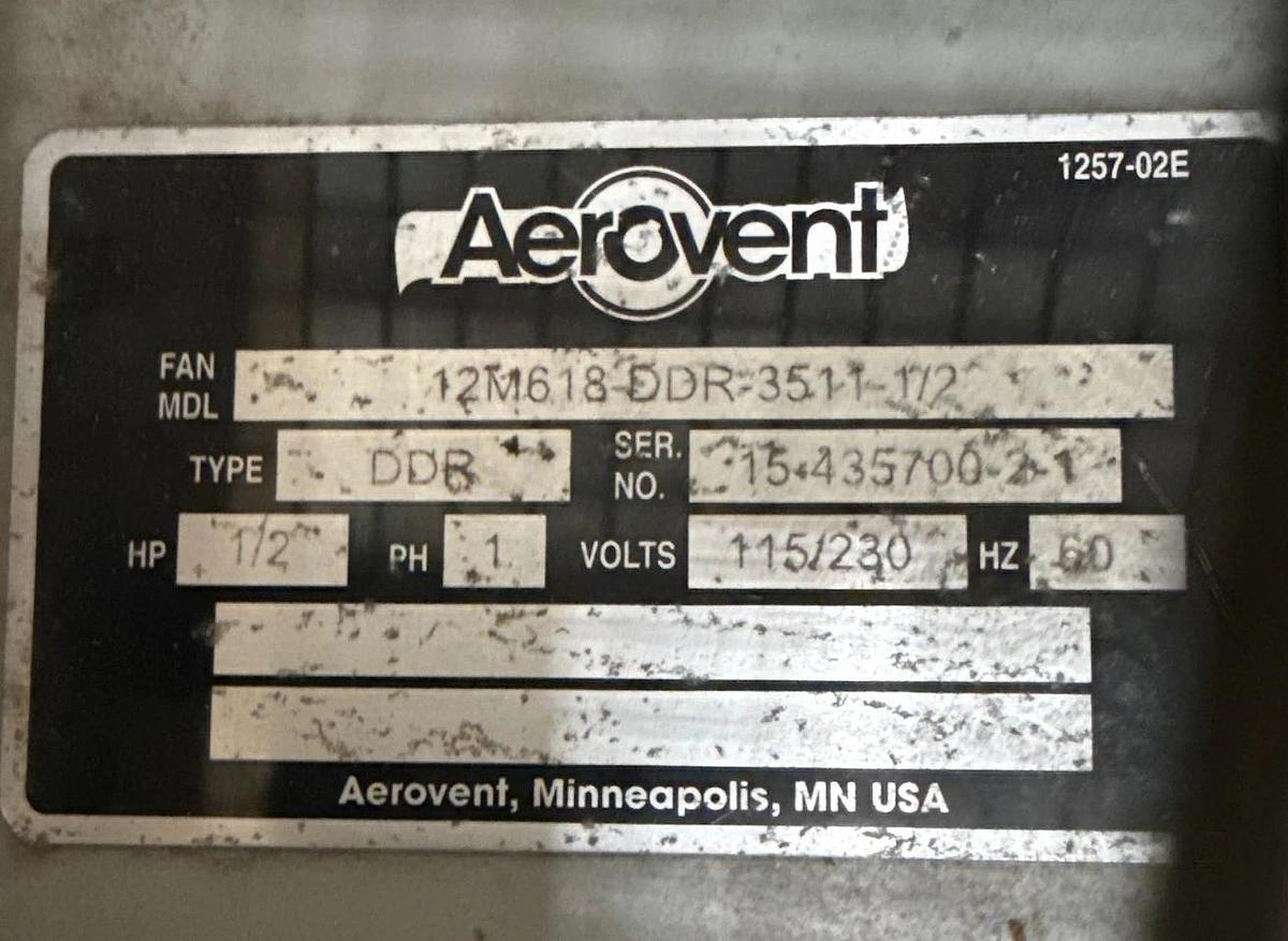 AEROVENT FAN BLOWER MODEL 12M618-DDR-3511-1/2 3500 CFM 1XYC 1780 RPM 1/2 HP