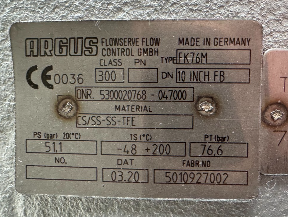 ARGUS 10" 300 RF FP BALL VALVE FK76M V33 W LIMITORQUE ACT LPS-20A-535B-FC2-3