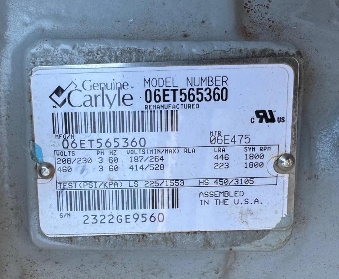 CARLYLE 25 TON COMPRESSOR 06ET565360 WA10A 208/230/460 V 1800 RPM