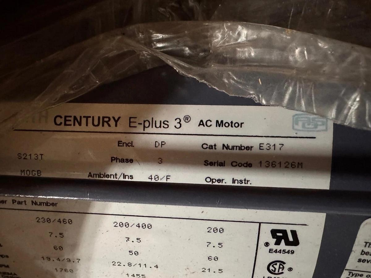 CENTRY E-PLUS 3 Motor 7.5 HP ZF2A  MODEL E317  MOGB ZF2A1760 RPM 200/230/460 V