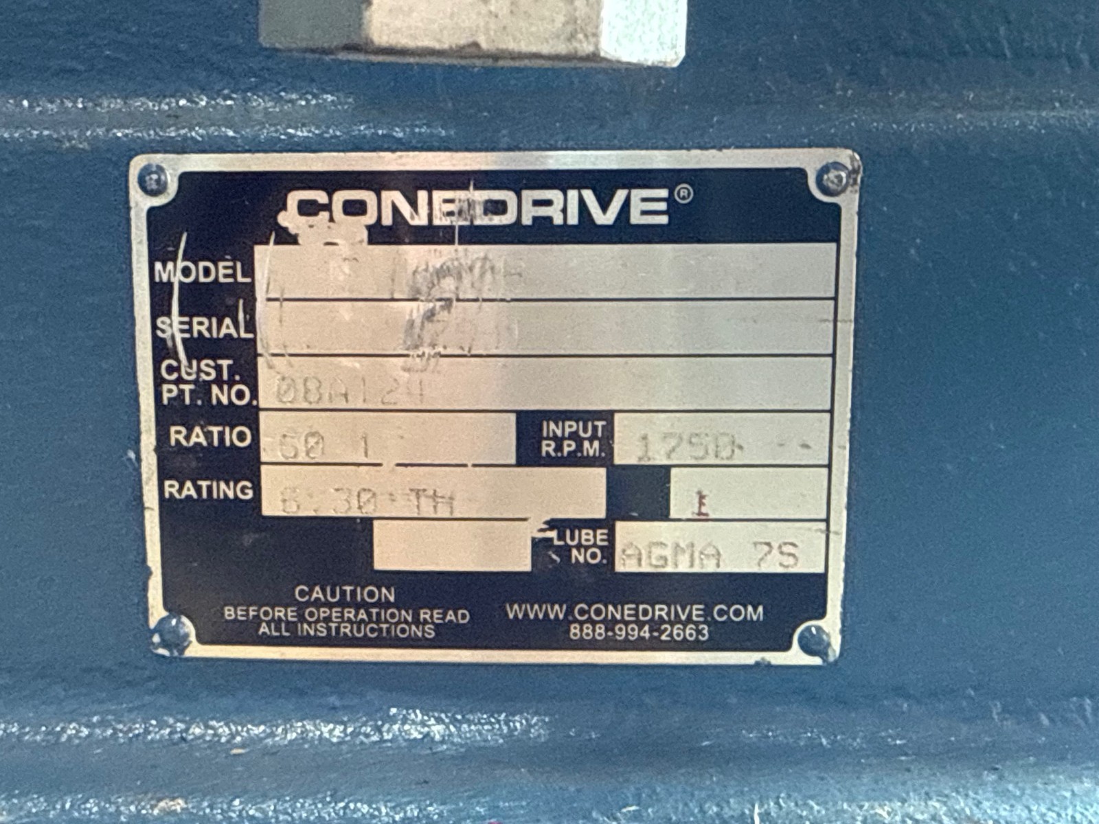 CONEDRIVE GEAR REDUCER 1XUC MOD FMSH-160B 60 TO 1 RATIO 1750 RPM