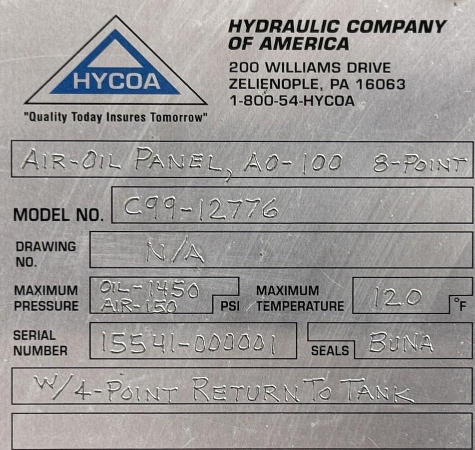 Refurbished HYCOA AIR/OIL LUBRICATION UNIT A0-100 8-POINT MODEL C99-12776