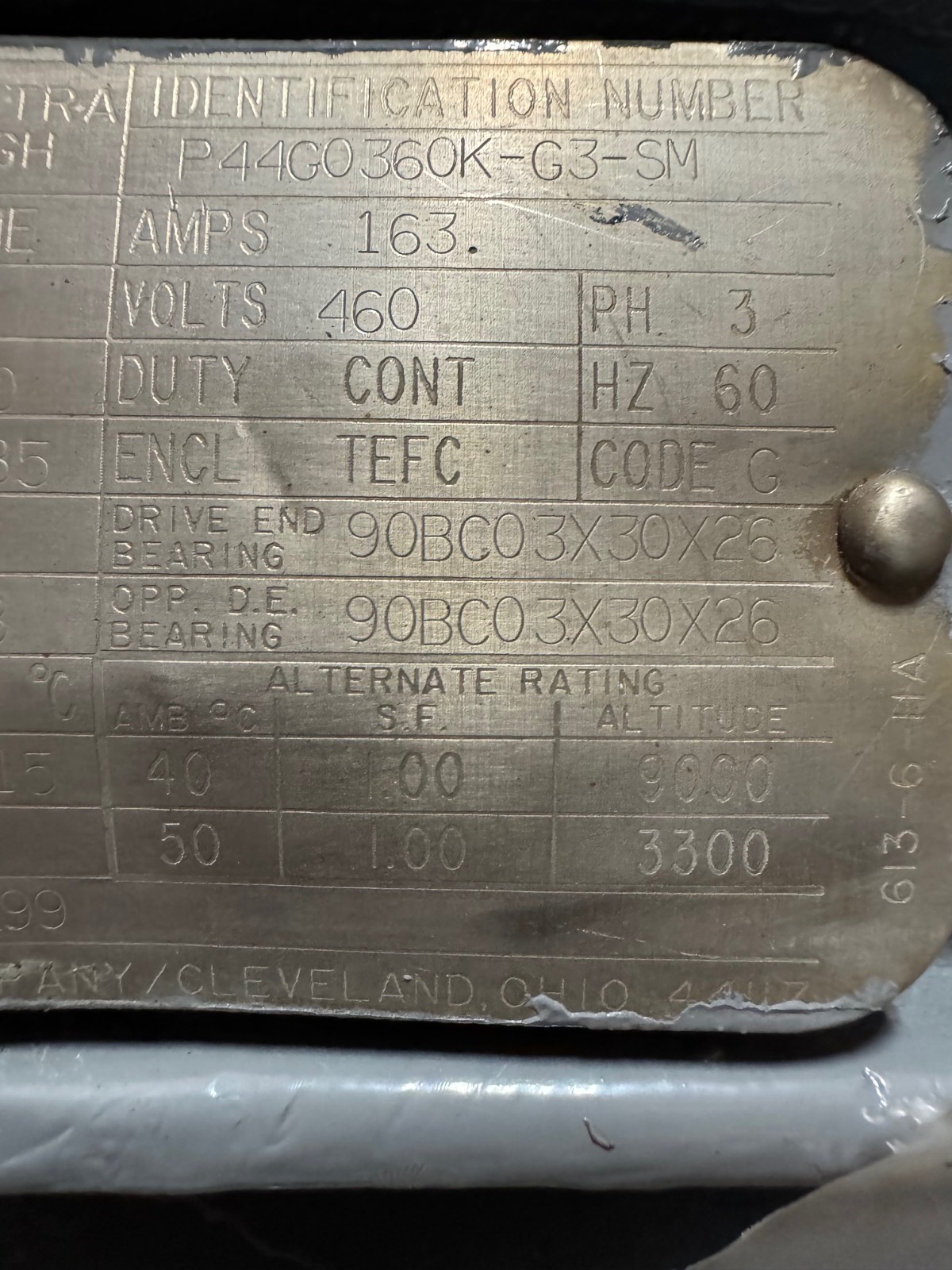 RELIANCE MOTOR XA7 150 HP MODEL P44G036OK-G3-SM 1785 RPM 460 V 3 PH 163 AMP