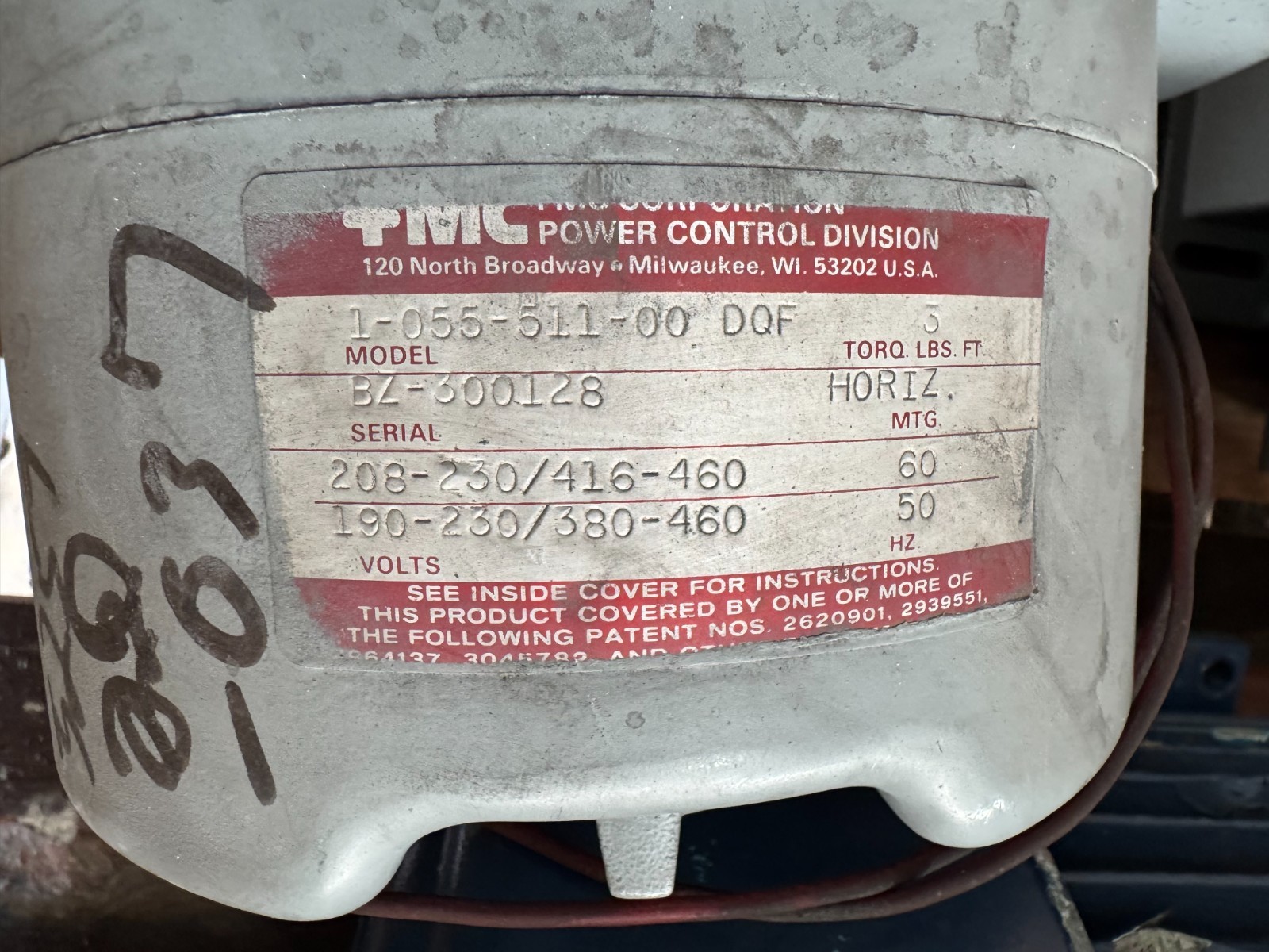 LOUIS ALLIS PACEMAKER MOTOR UU1 1 HP MODEL CJ2B 9130202001 WITH BRAKE