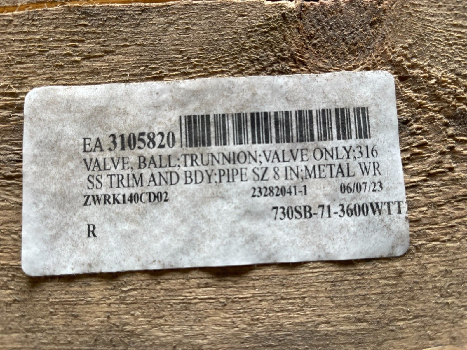 8" 300 lb NELES JAMESBURY RF TRUNION BALL VALVE 316 730SB-71-3600WTT W ACTUATOR