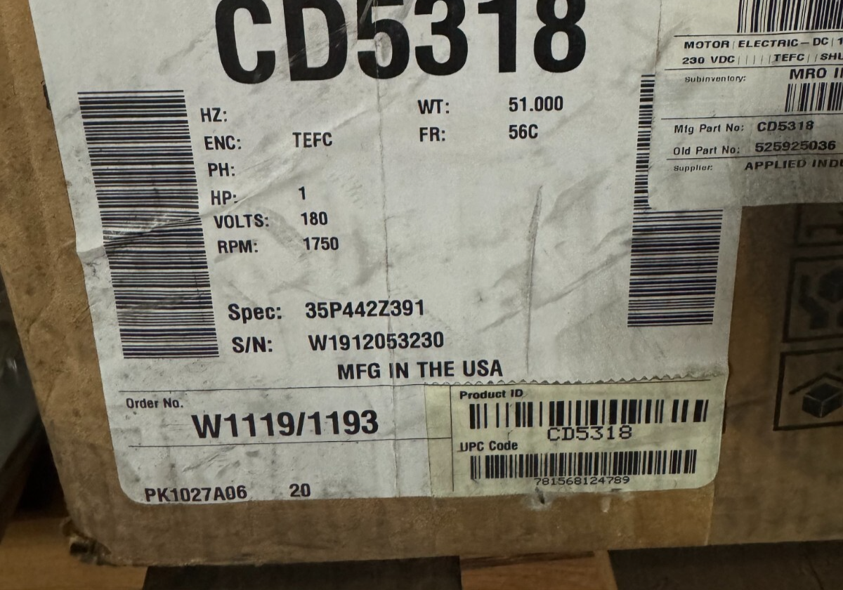 BALDOR DC MOTOR O4 1 HP MODEL CD5318 1750 RPM 180 VOLT DC  AMP FR 56C