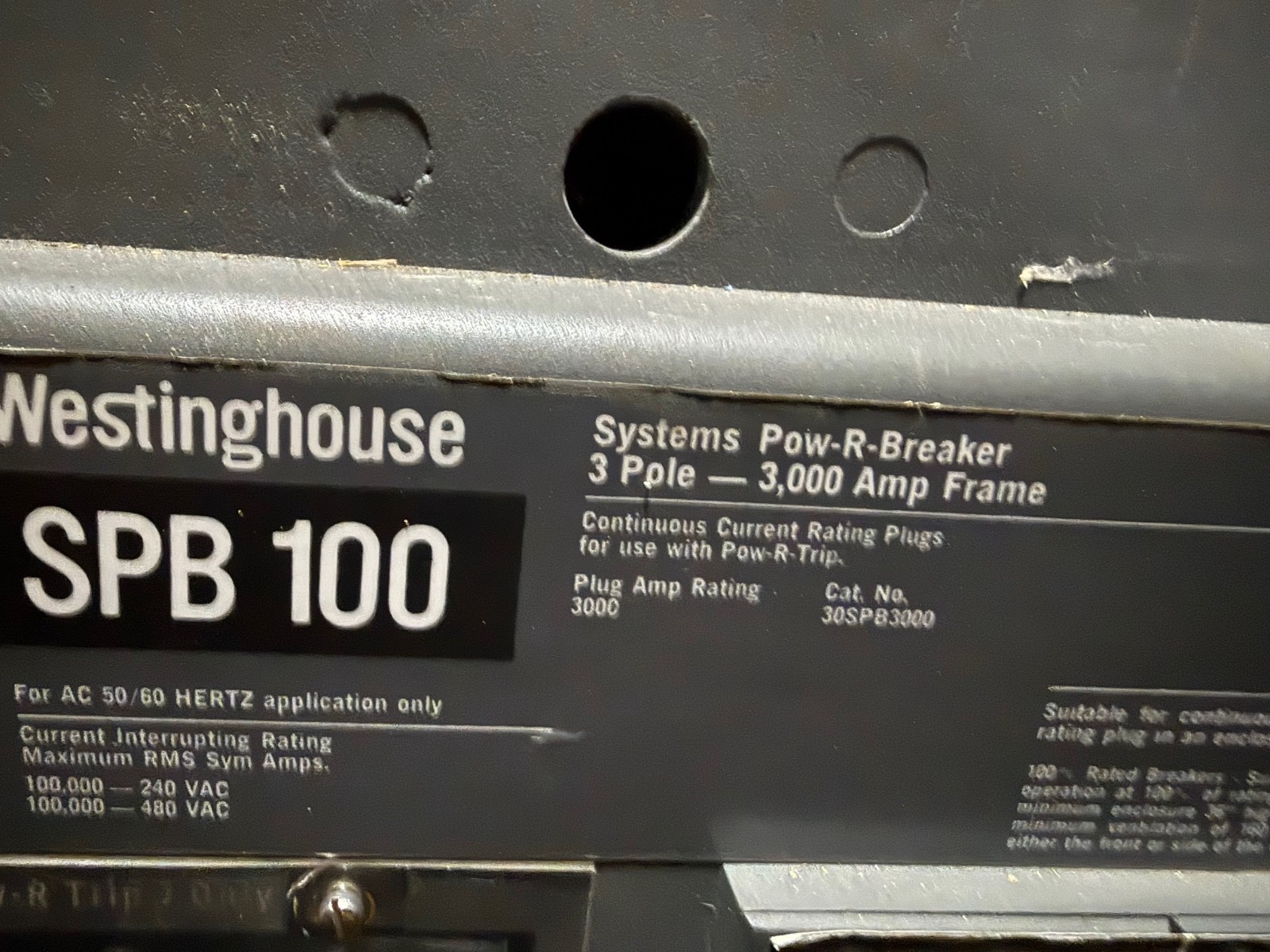 Refurbished BREAKER WESTINGHOUSE MODEL SPB100-30SPB3000 3000 AMP POW-R-BREAKER 3000 AMP