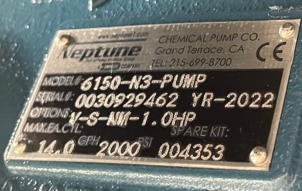 NEPTUNE CHEMICAL PUMP 6150-N3-PUMP V-S-NM-1 HP 14 GPH AT 2000 PSI