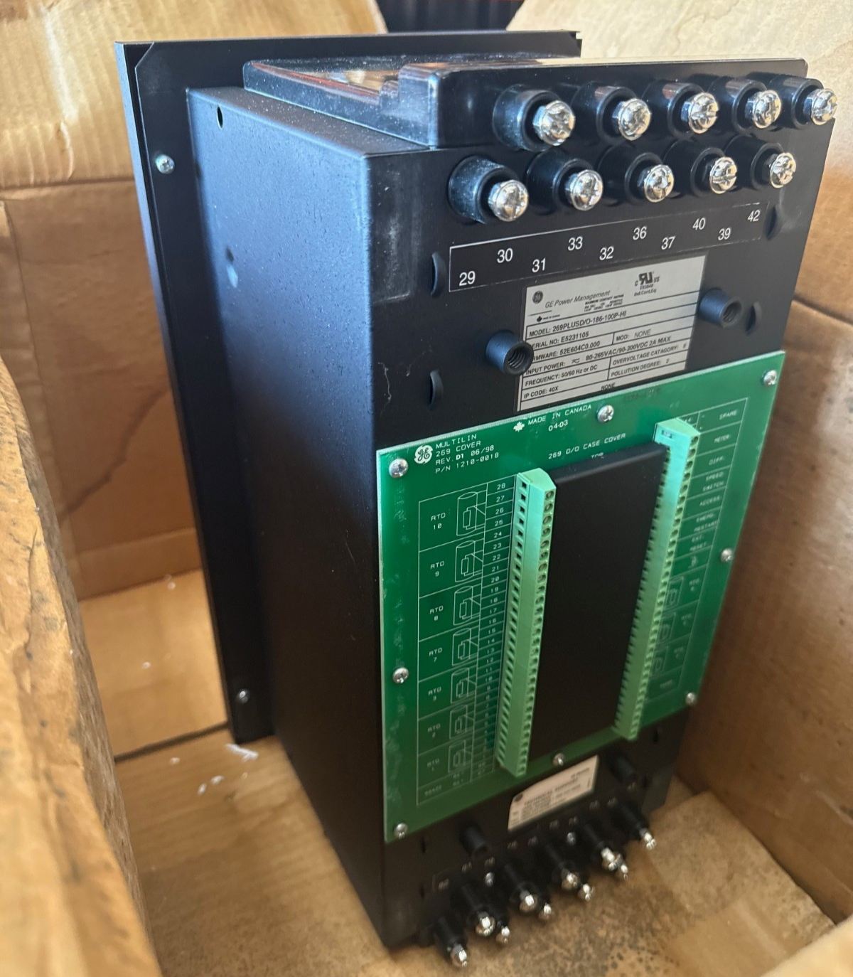 GE Motor Management Relay MODEL 269PLUSD/O-186-100P-HI 1XXD IP CODE 40X