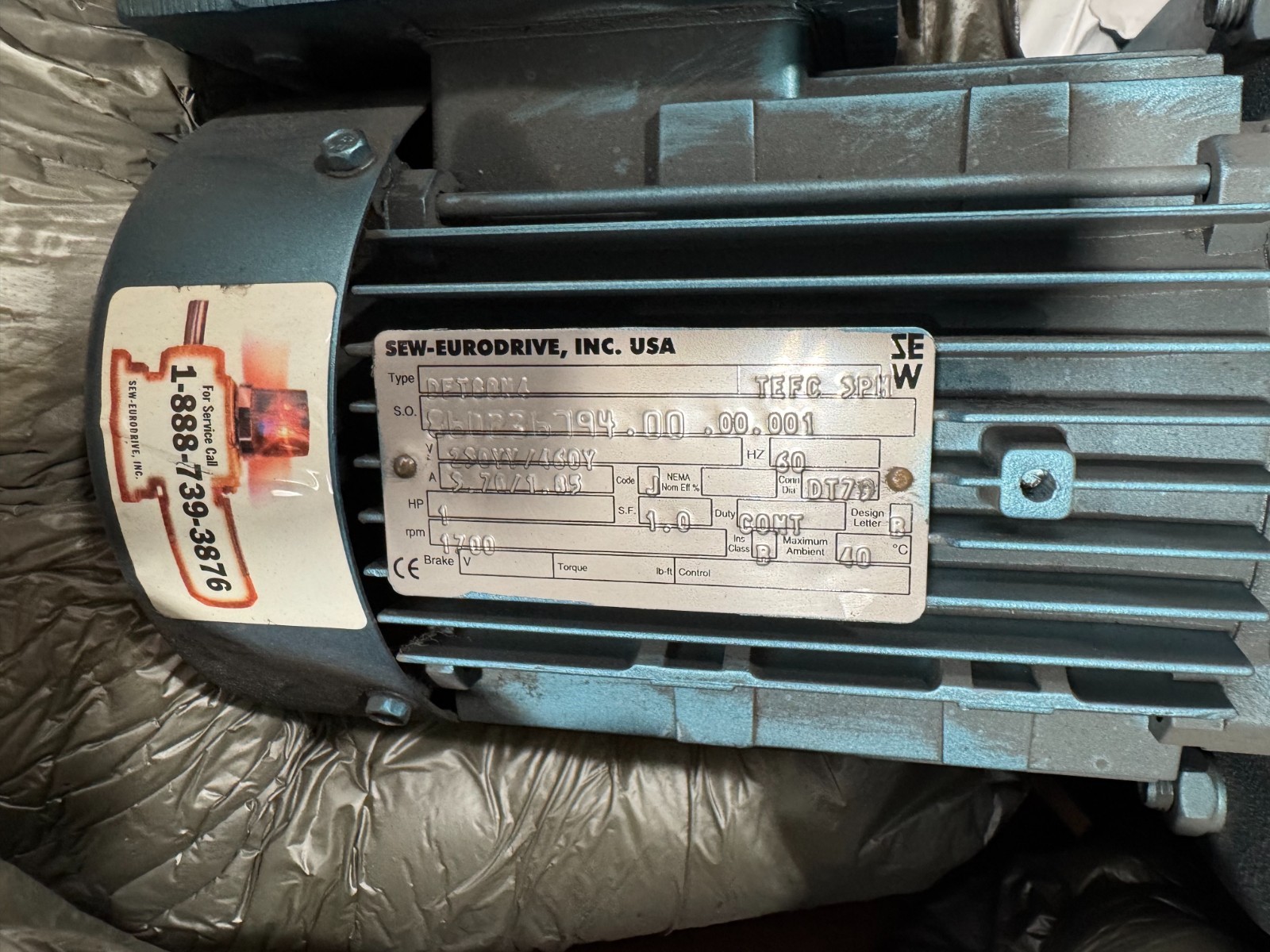 SEW-EURODRIVE GEAR MOTOR PP1 1 HP DFT80N4/SA77DT80N4 1700 RPM IN 8.6 OUT 230/460