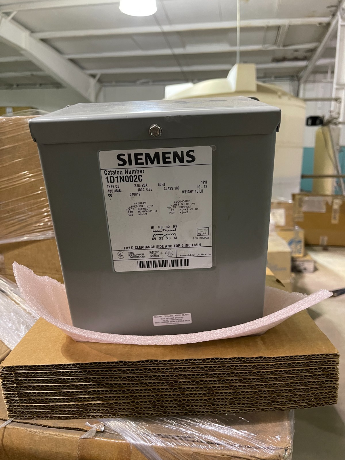 SIEMENS DRY TYPE TRANSFORMER 2 KVA AD4E 1D1N002C 240/480 120/240
