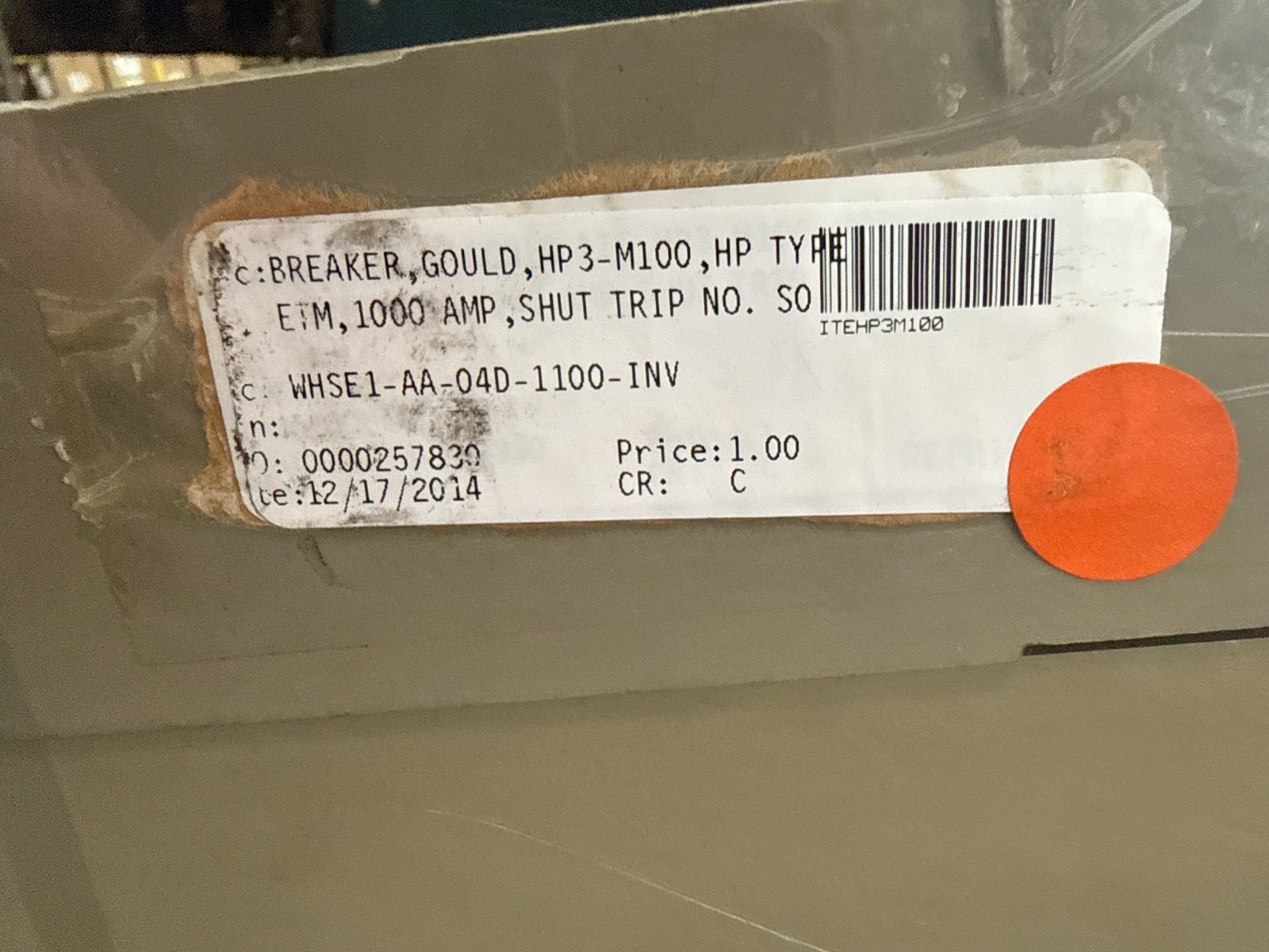 Refurbished ITE 1000 AMP BREAKER MODEL HP3-M100 TYPE ETM 1000 AMP SHUNT TRIP NO. 2YW8