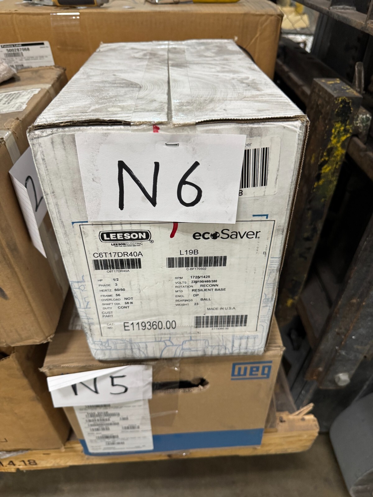 LEESON MOTOR N6 1/2 HP E119360.00 1725/1425 RPM 230/190/460/380 V  3 PH FR 56