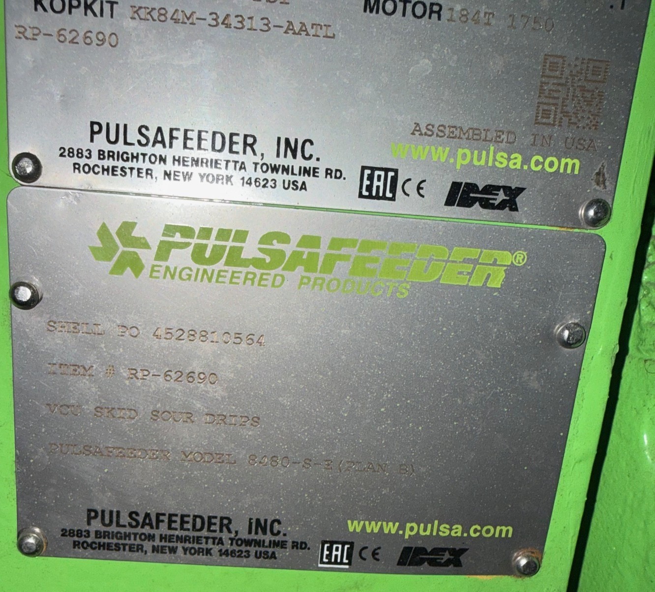Used Pulsafeeder Metering Pump Model 8480-S-E 5 HP 460 V 1750 RPM 567 GPH 200 PSI