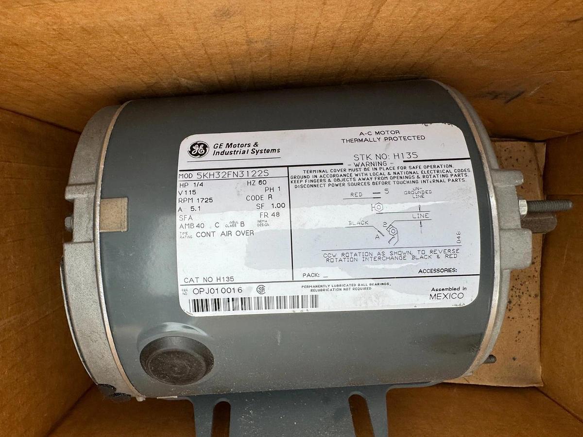 GE MOTOR JJ7 1/4 HP MODEL H135 56KH32FN3122S 1725 RPM 115 V 1 PH 5.1 AMP FR 48