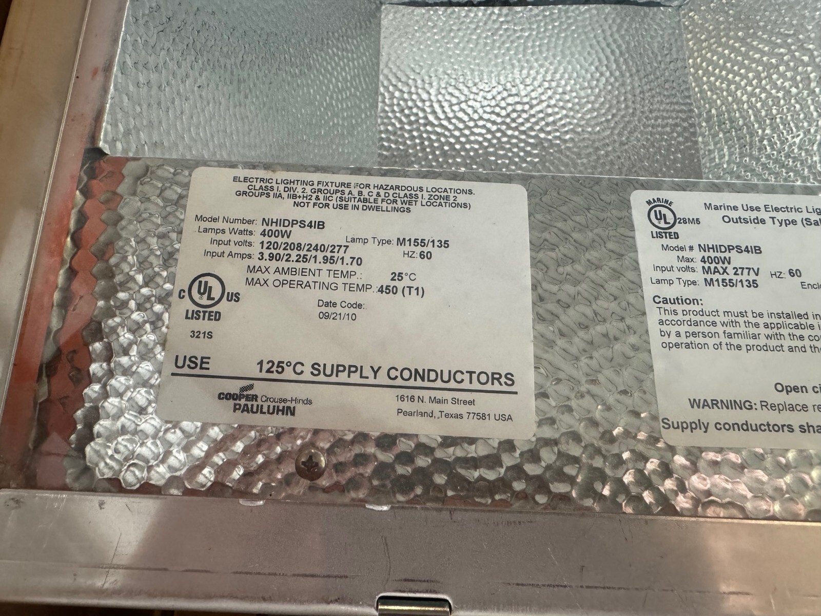 Flood Light COOPER PAULHN NHIDPS4IB EXPLOSION PROOF 400 WATT STAINLESS