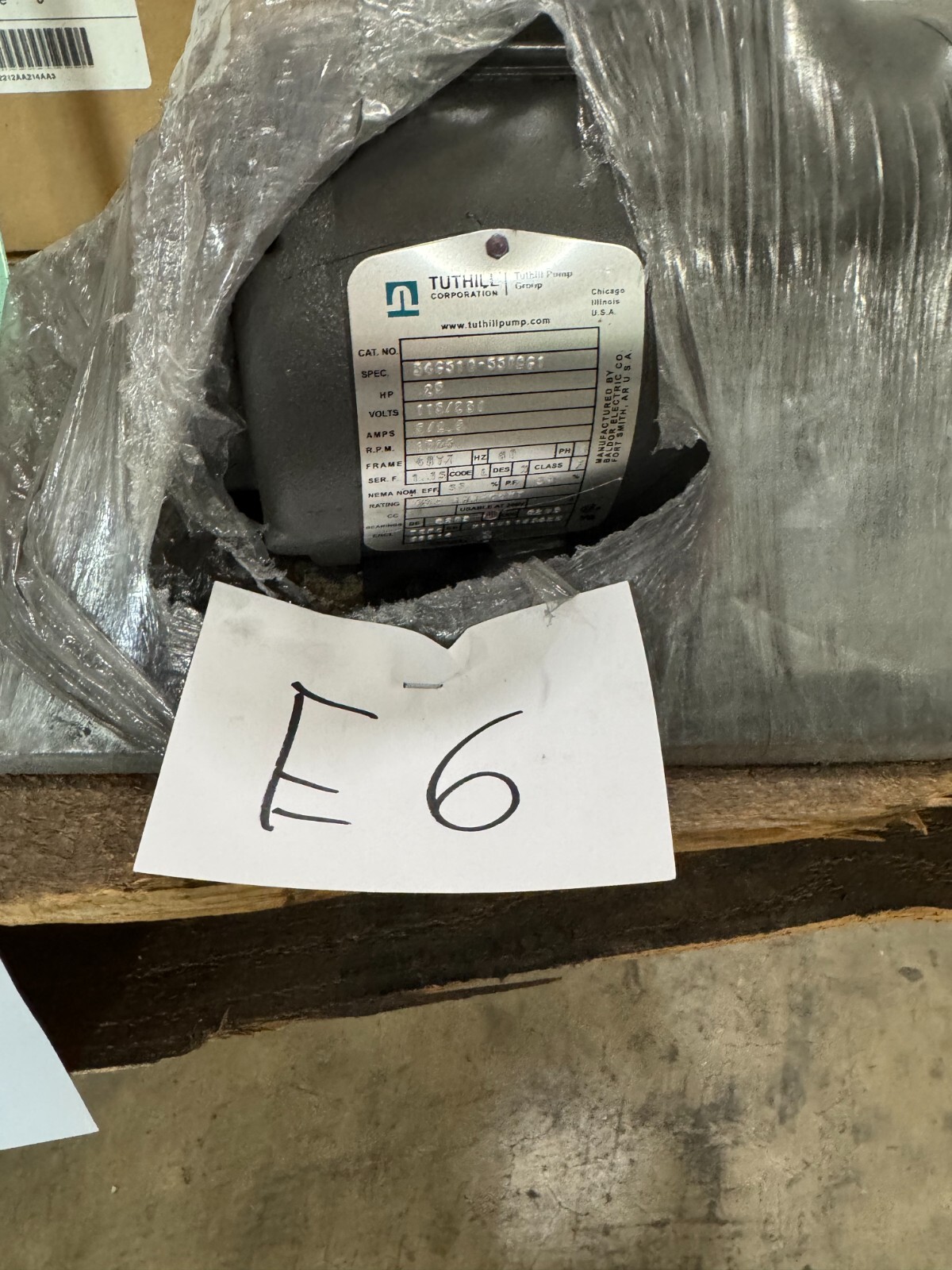 BALDOR TUTHILL MOTOR E6 1/4HP  34C510-5516C1 RPM 115/230 V 5/2.5  A 1 PH FR 48Y2
