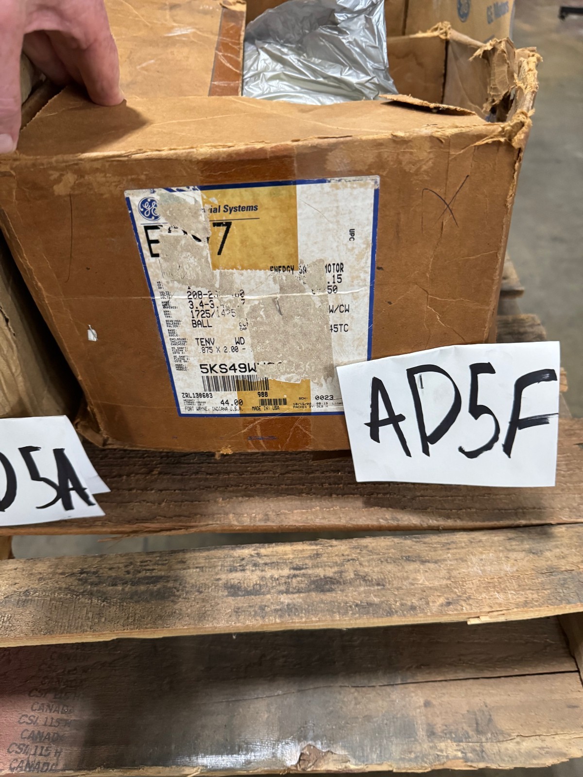GE 1 HP MOTOR AD5F E297 5KS49WN8038A 1725/1425 RPM 208/230/460 V 3.4/1.7 A 145TC