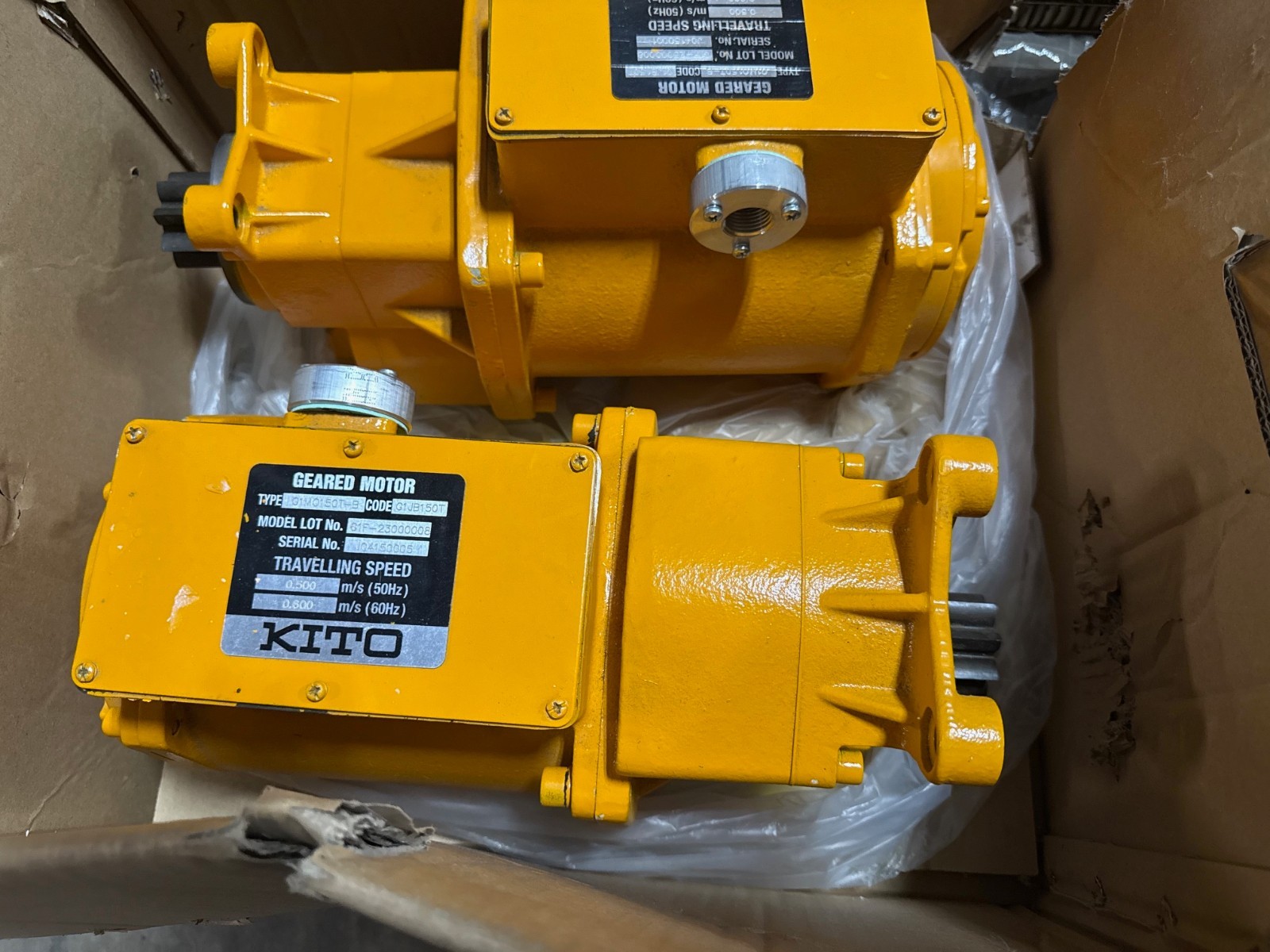 Used KITO OVERHEAD CRANE GEAR MOTOR MODEL G1MO150-B G1JB150T .60 M/S 2 HP 2YAC