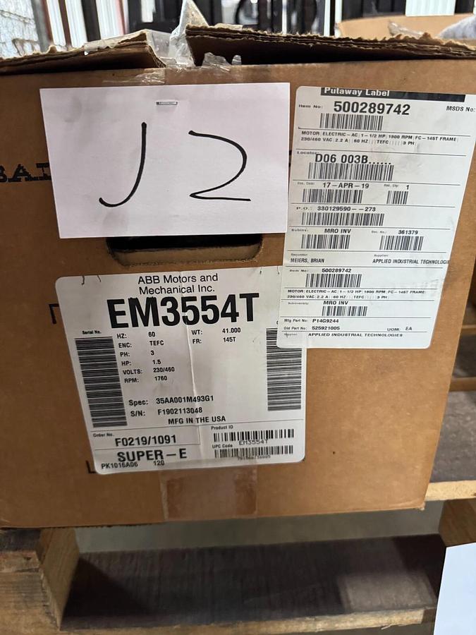 BALDOR MOTOR J2 1 1/2 HP MODEL EM3554T 1760 RPM 230/460 V 3 PH AMP FR 145T