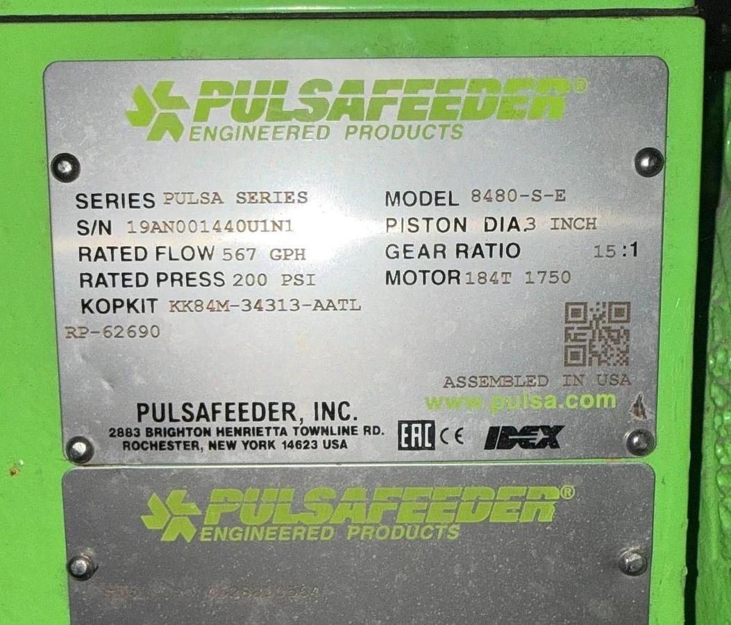 Used Pulsafeeder Metering Pump Model 8480-S-E 5 HP 460 V 1750 RPM 567 GPH 200 PSI