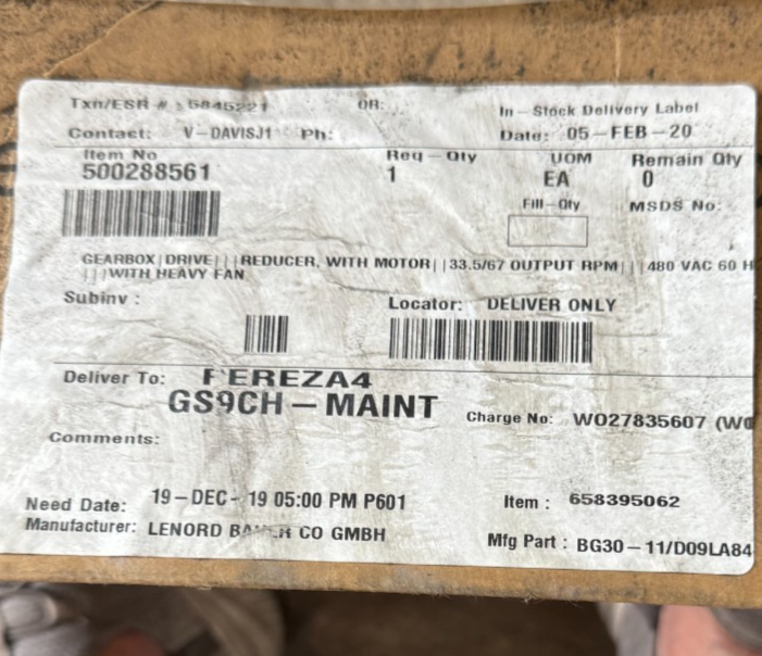 Bauer Gear Motor EE MODEL BG30-11/D09XC84-SL-S/ES00A8/AV 840/1680 TO 33.5/67 RPM