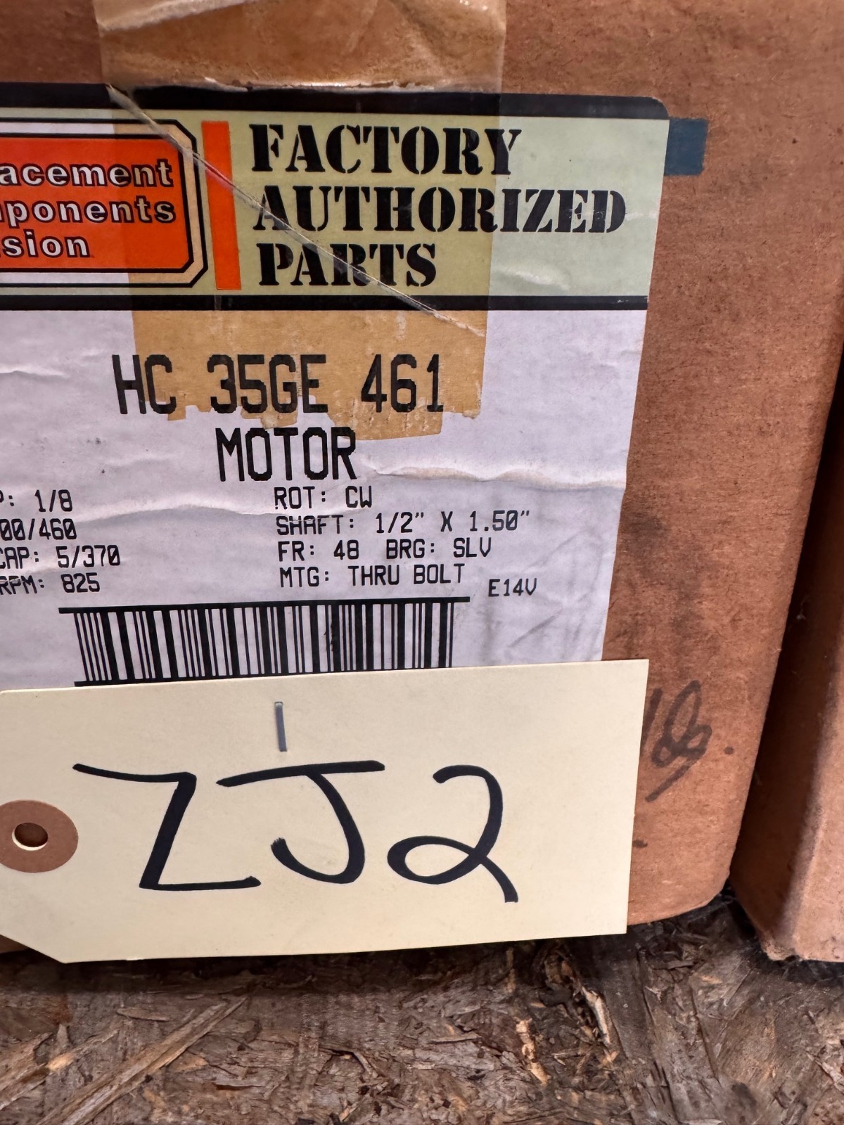 GENTEQ Motor 1/8  HP MODEL HC 35GE 461  S245BS ZJ2 ZI5 825 RPM 400/460 V .5 AMP