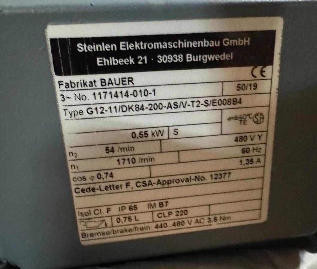 Bauer Gear Motor R1 R2 G12-11/DK84-200-AS/V-T2-S/E008B4 440/480 V 1.35 AMP