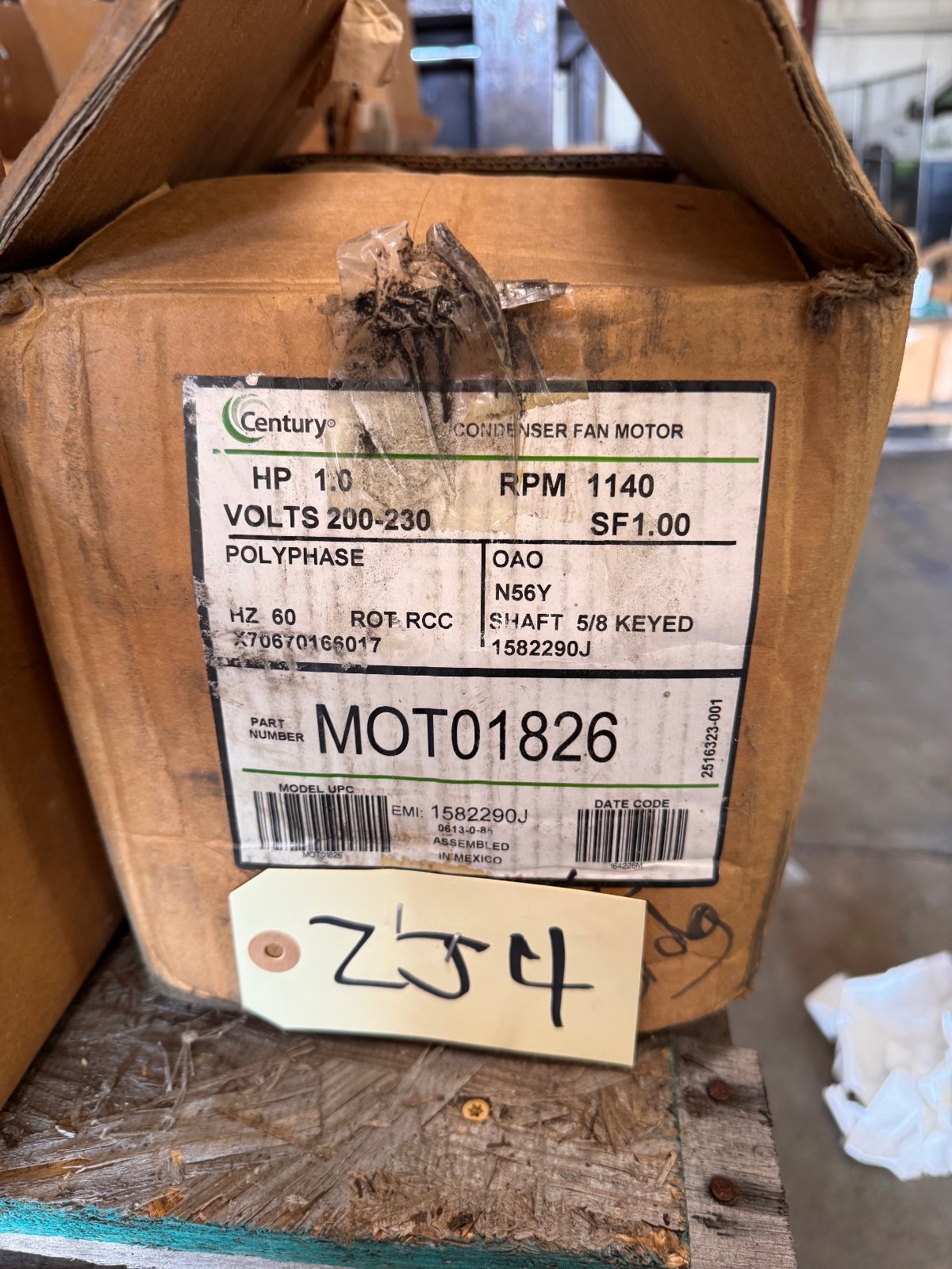 EMERSON Motor 1/3 HP MODEL K55HXBKR-6085 ZJ9 700/825 RPM 208/230 V AMP 1.9 PH 1