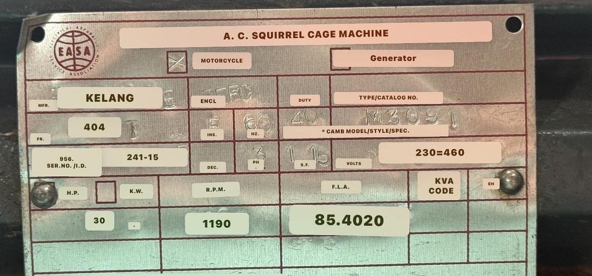 Refurbished RELIANCE AC SQUIRREL CAGE MACHINE MOTOR 30 HP MODEL M3091 2YZ3