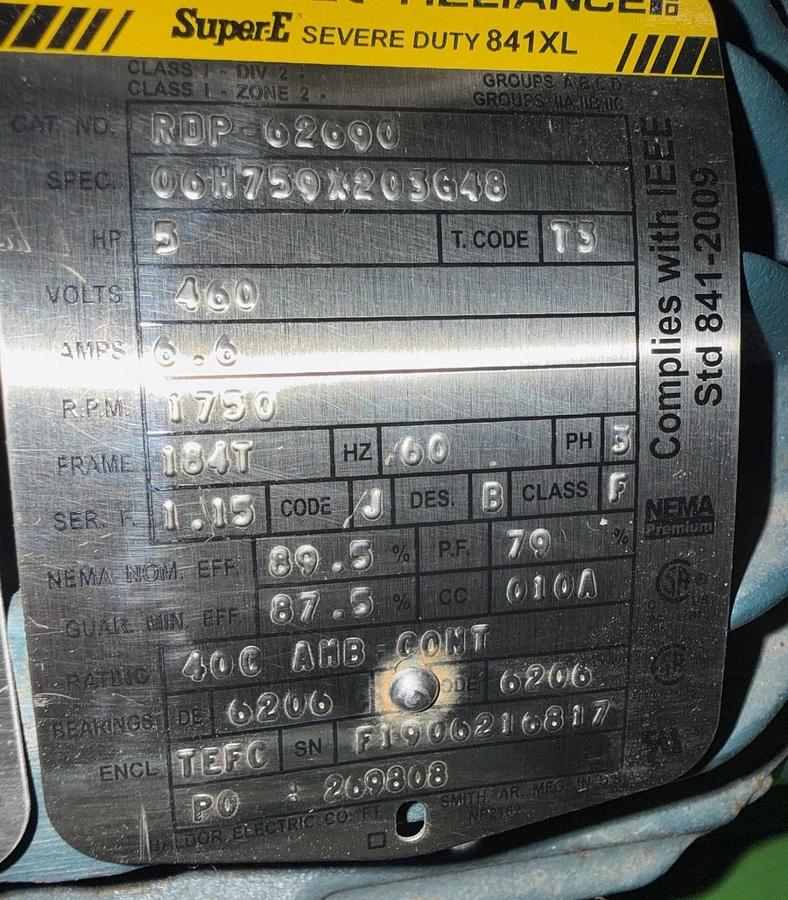 Used Pulsafeeder Metering Pump Model 8480-S-E 5 HP 460 V 1750 RPM 567 GPH 200 PSI