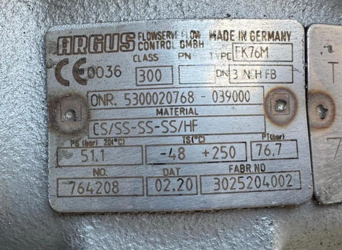 ARGUS 3" 300 RF FP BALL VALVE FK76M V8 11 12 15 LIMITORQUE ACT LPC-10A-220B-SR04