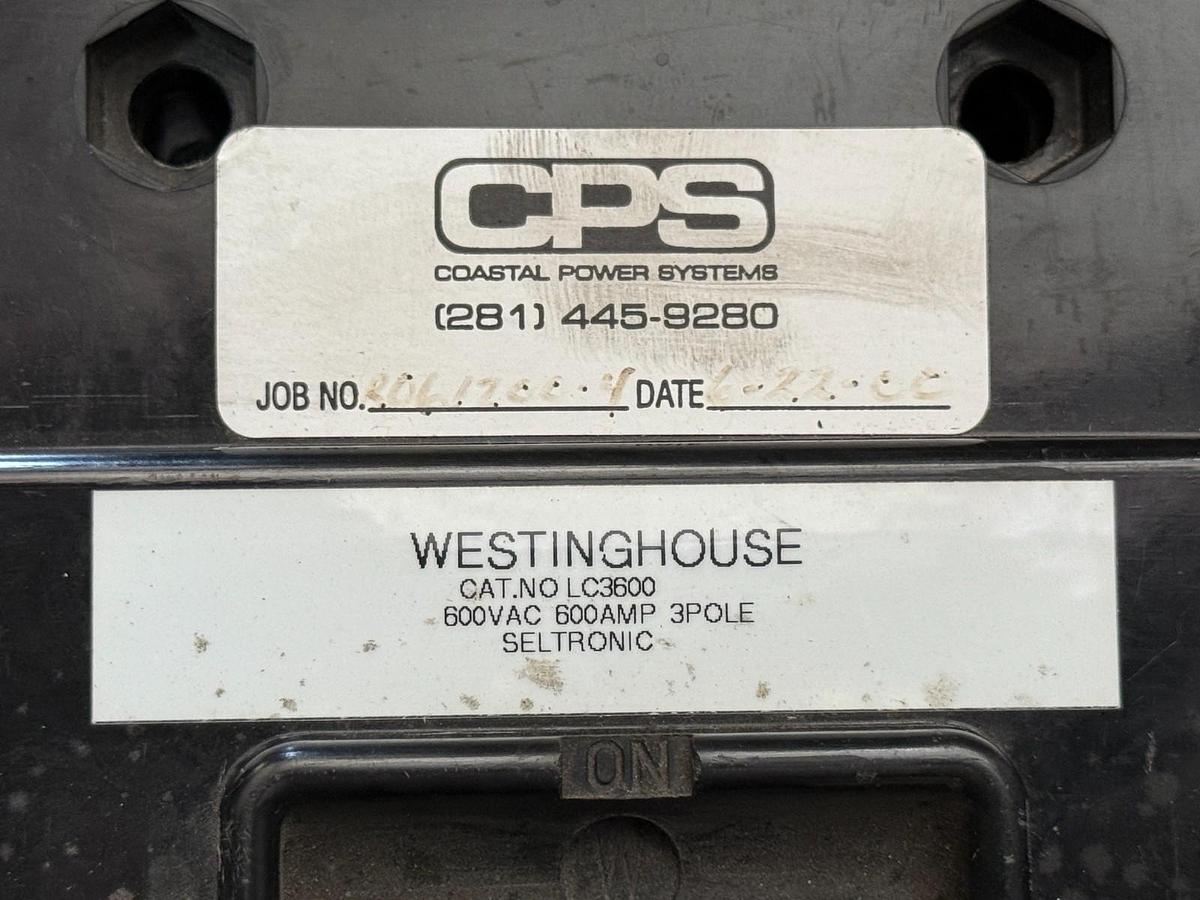 Refurbished WESTINGHOUSE 600 AMP SELTRONIC BREAKER  2YX7 MODEL LC3600F LC FRAME 3P 600V